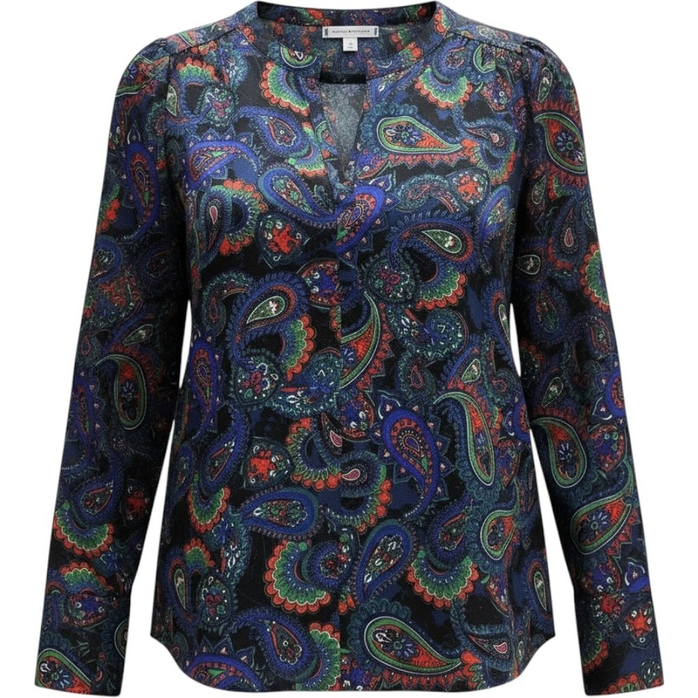 Tommy Hilfiger Paisley Blouse Sz6 Logo Silky Scarf Print Equestrian Preppy Luxe